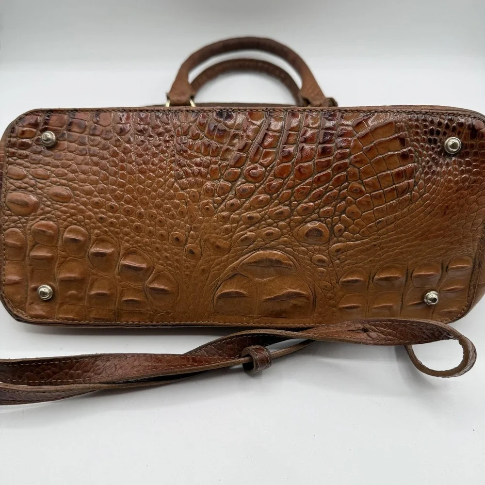 Brahmin Satchel Womens Brown Embossed Croc Leather Shoulder Bag Purse Distressed